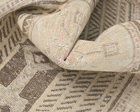 7 Ft Vintage Brown Persian Style Hand Knotted Low Pile Wool Runner Rug